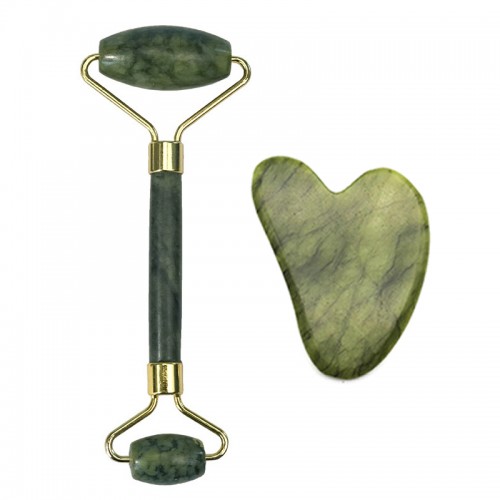 Dark Green Jade Roller Gua Sha Set