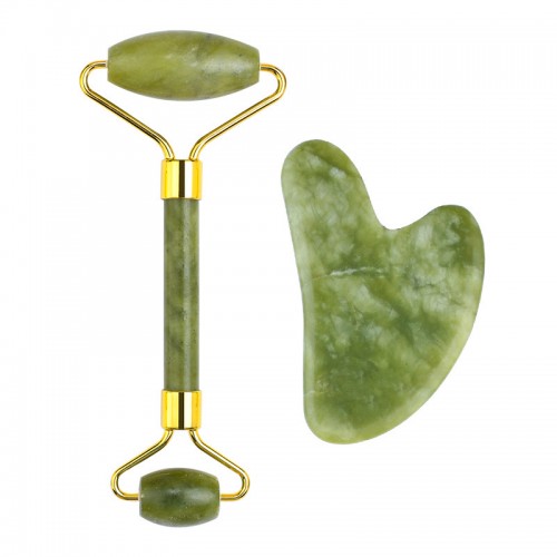 Factory Price Wholesale Natural Green Jade Roller And Gua Sha Set