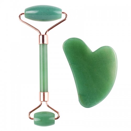 Green Aventurine Facial Jade Roller Gua Sha Set