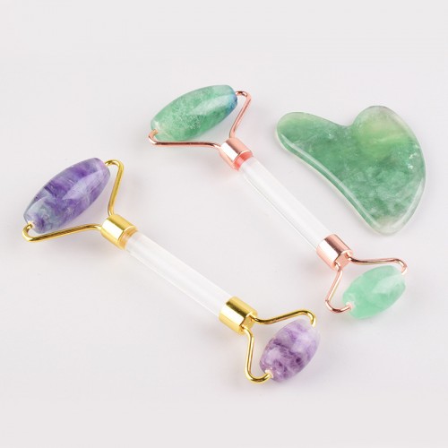 Natural Fluorite Face Massager Roller and Gua Sha