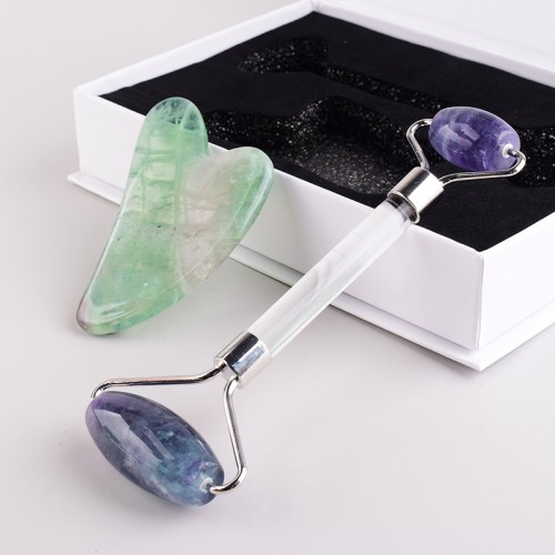 Natural Fluorite Face Massager Roller and Gua Sha