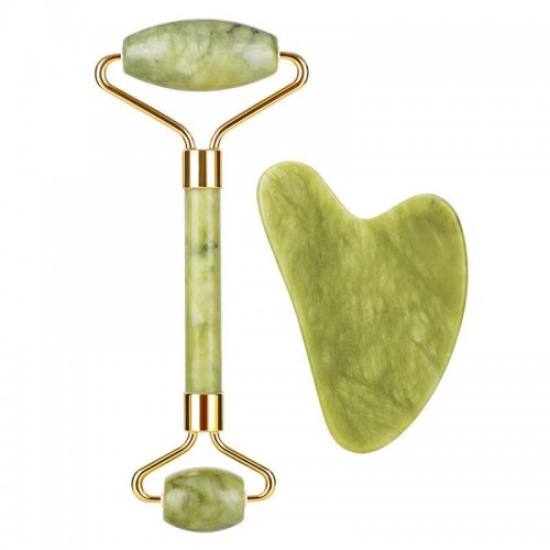 Factory Price Wholesale Natural Green Jade Roller And Gua Sha Set