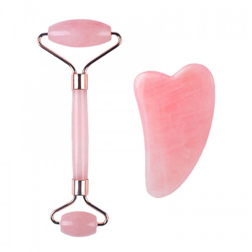 Rose Quartz Facial Jade Roller Gua Sha Set