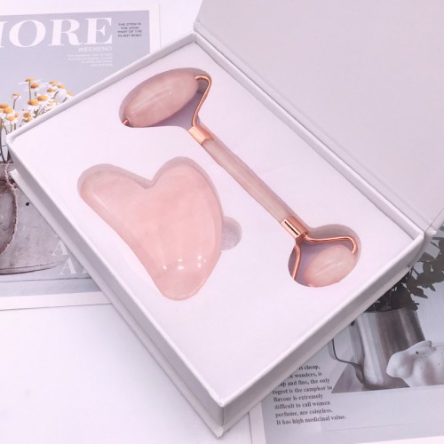 Rose Quartz Facial Jade Roller Gua Sha Set