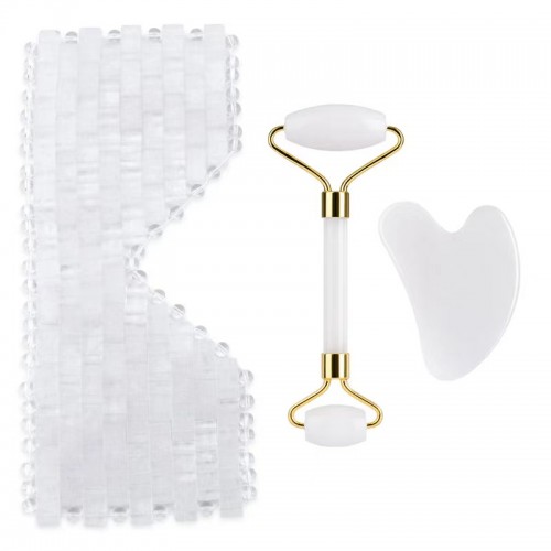 White Jade Clear Quartz Sleep Eye Mask With Roller Gua Sha Gift Set