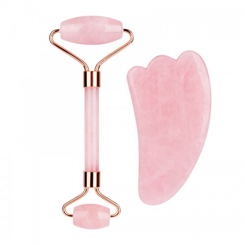 Rose Quartz Facial Jade Roller Gua Sha Set