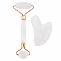 Anti Aging Natural Double Head Clear Quartz Face Roller And Gua Sha Set