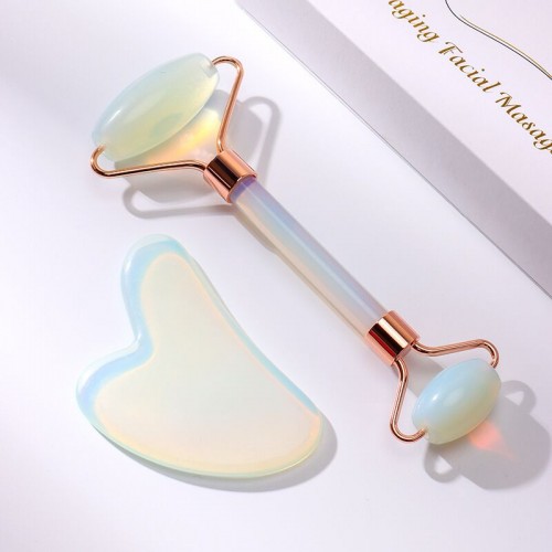 Bulk Natural Opal Jade Roller Gua sha Set Opalite Face Massager