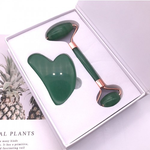 Green Aventurine Facial Jade Roller Gua Sha Set