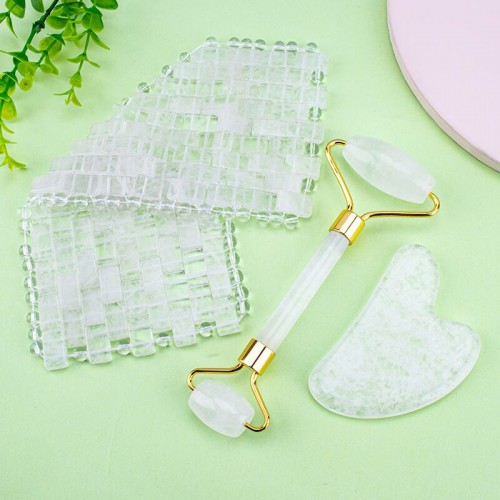 White Jade Clear Quartz Sleep Eye Mask With Roller Gua Sha Gift Set