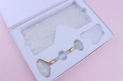 White Jade Clear Quartz Sleep Eye Mask With Roller Gua Sha Gift Set