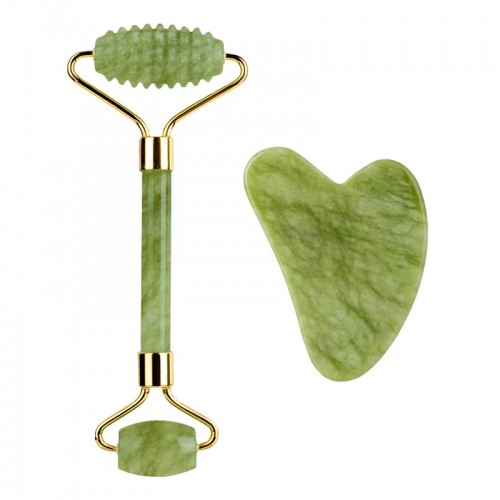 Factory Price Wholesale Natural Green Jade Roller And Gua Sha Set