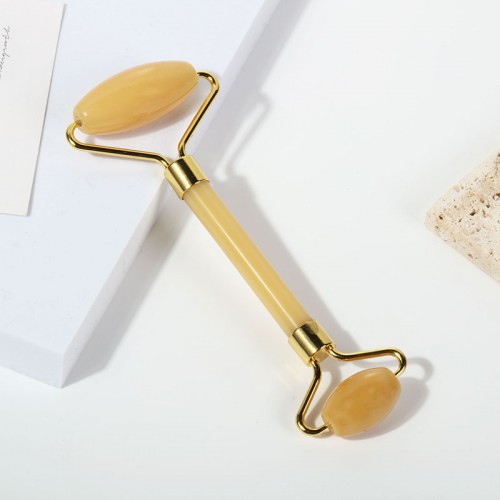 Double Head Yellow Jade Roller Topaz Jade Roller and Gua Sha Set