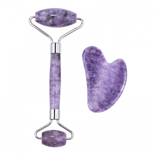 Purple Jade Quartz Jade Facial Roller Gua Sha Set