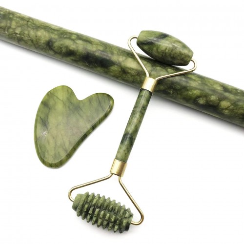 Dark Green Jade Roller Gua Sha Set