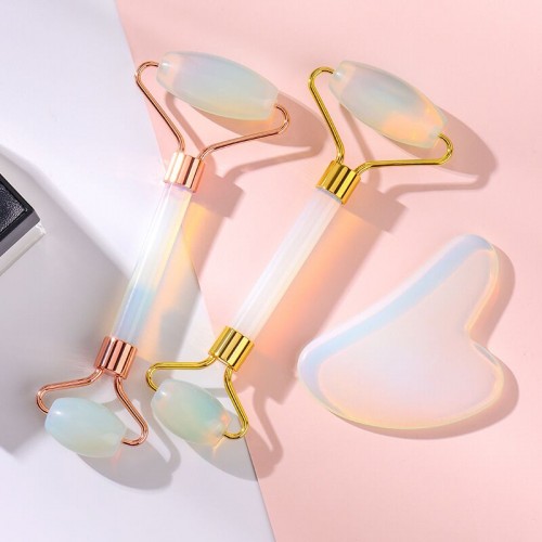 Bulk Natural Opal Jade Roller Gua sha Set Opalite Face Massager