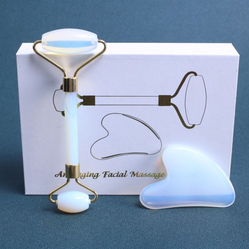 Bulk Natural Opal Jade Roller Gua sha Set Opalite Face Massager