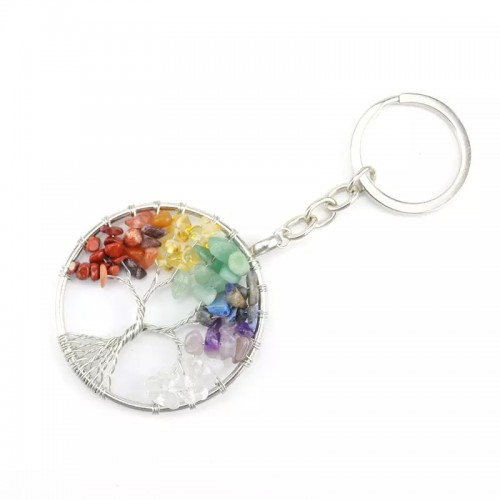 Wholesale Crystal Key Ring Silver Wire Winding Tree of Life Seven Chakra key chain for Ornaments