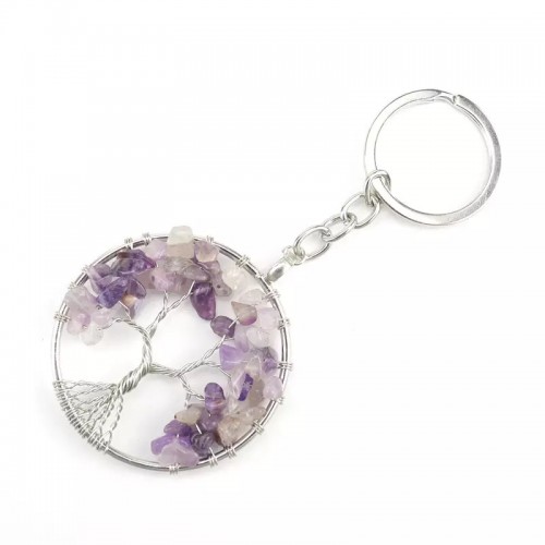 Wholesale Crystal Key Ring Silver Wire Winding Tree of Life Seven Chakra key chain for Ornaments