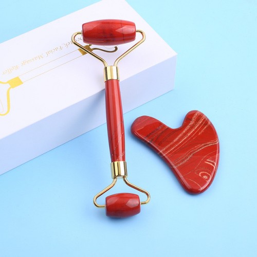 Red Jade Stone Face Roller Facial Beauty Gua sha Set