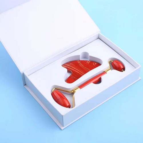 Red Jade Stone Face Roller Facial Beauty Gua sha Set