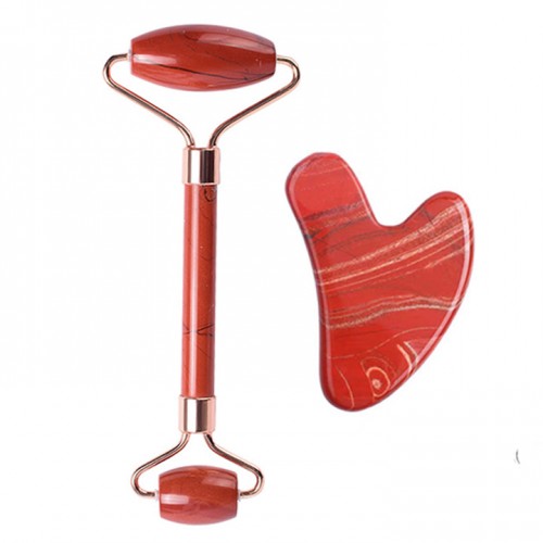 Red Jade Stone Face Roller Facial Beauty Gua sha Set